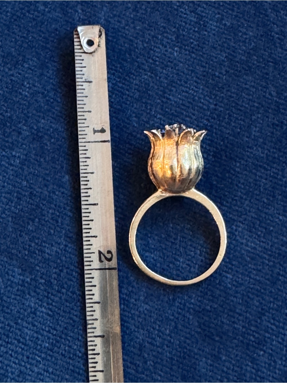 Stunning Rare - Vintage 14k Yellow gold Sapphire And Diamond Tulip Ring - Picture 7 of 10